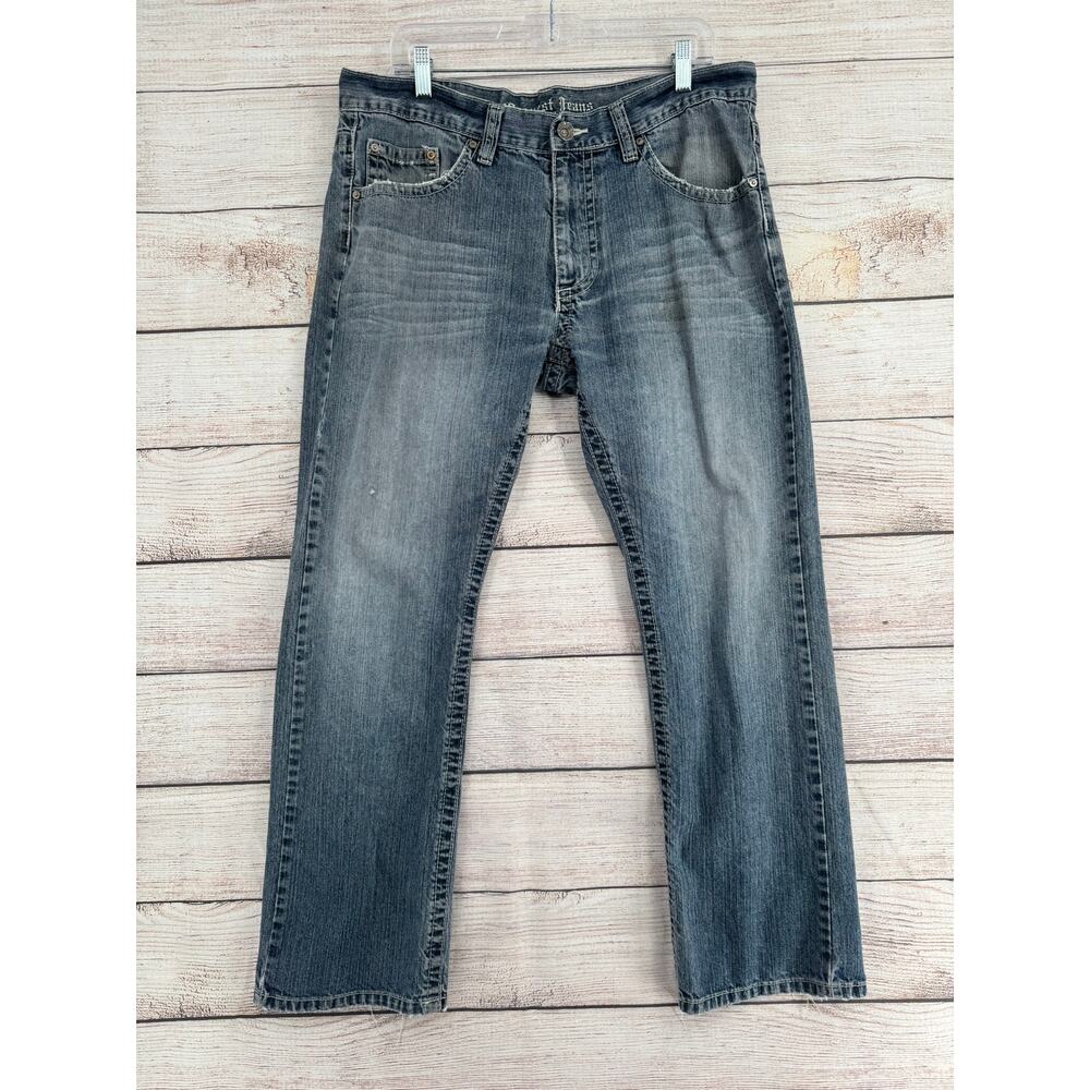 Request Jeans Premium Embroidered Straight Leg Jeans Mens 36x30 Blue Distressed
